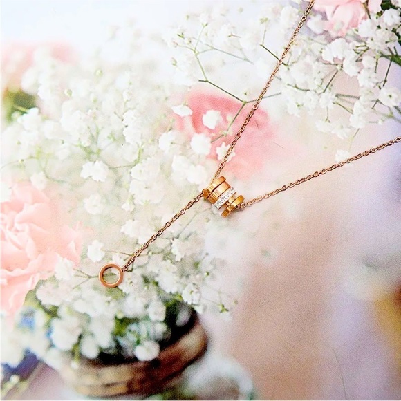 NWT rose gold titanium steel CZ pendant and necklace - Picture 4 of 4